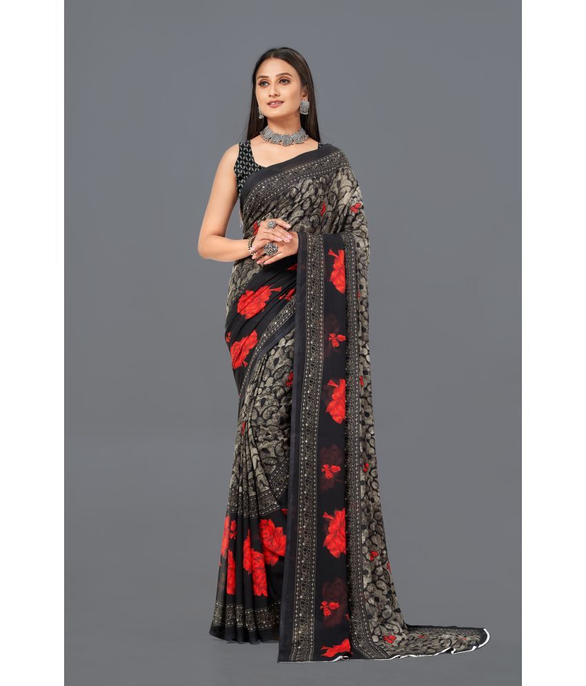     			LEELAVATI - Black Georgette Saree With Blouse Piece ( Pack of 1 )