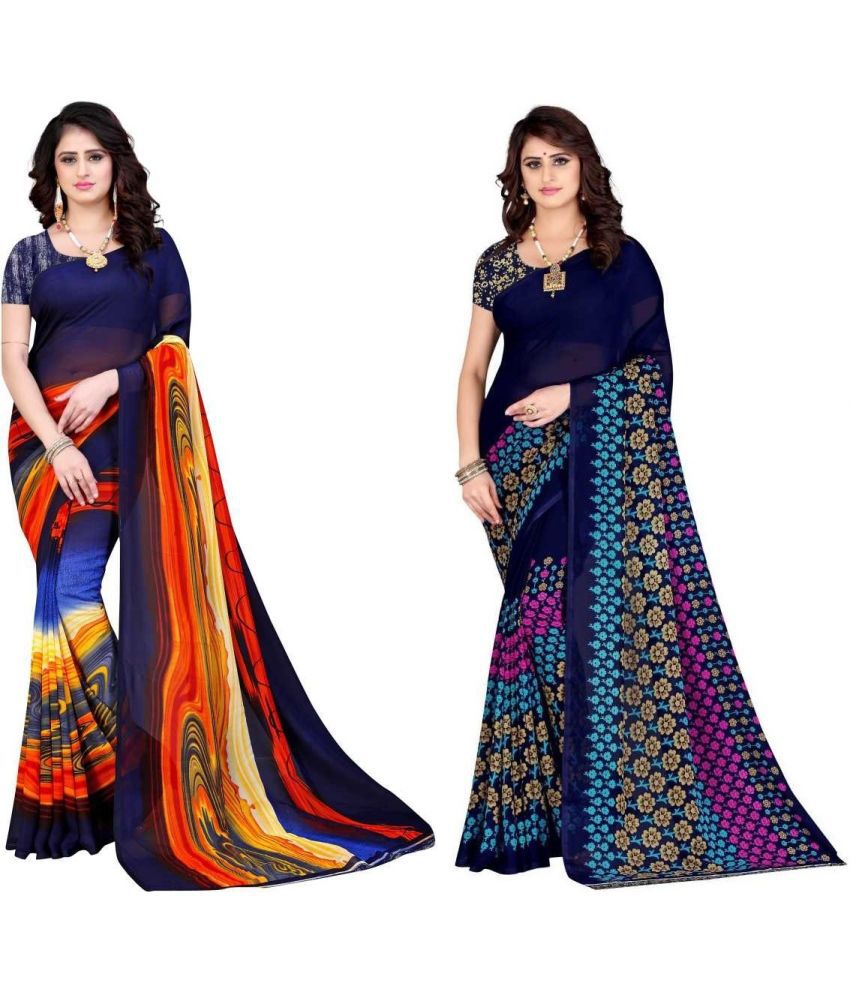     			LEELAVATI - Blue Georgette Saree With Blouse Piece ( Pack of 2 )