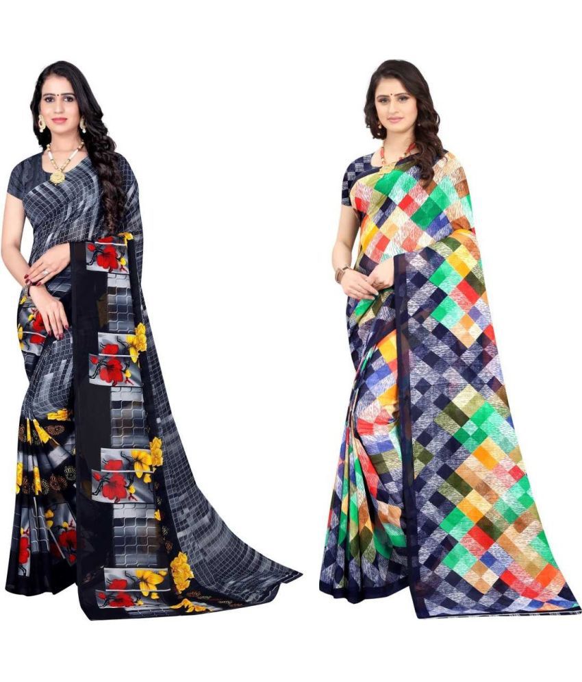     			LEELAVATI - Grey Georgette Saree With Blouse Piece ( Pack of 2 )