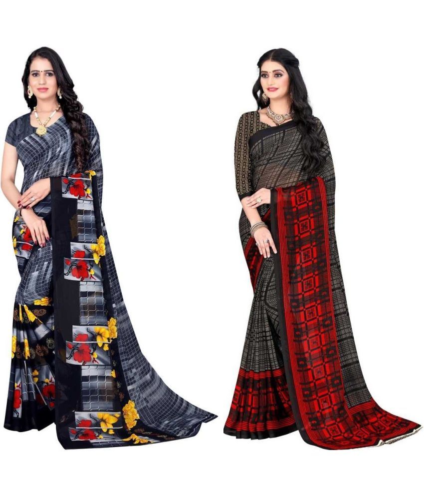     			LEELAVATI - Grey Georgette Saree With Blouse Piece ( Pack of 2 )