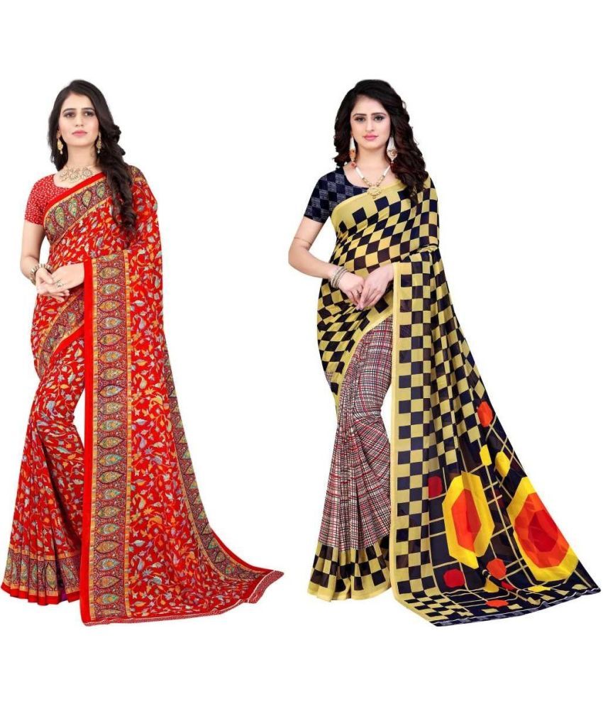     			LEELAVATI - Multicolor Georgette Saree With Blouse Piece ( Pack of 2 )