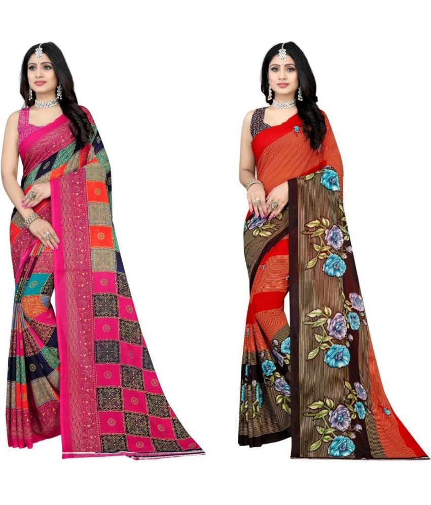     			LEELAVATI - Multicolor Georgette Saree With Blouse Piece ( Pack of 2 )