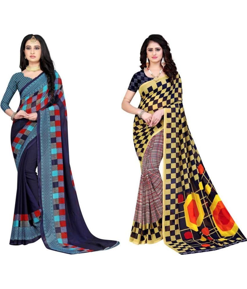     			LEELAVATI - Multicolor Georgette Saree With Blouse Piece ( Pack of 2 )