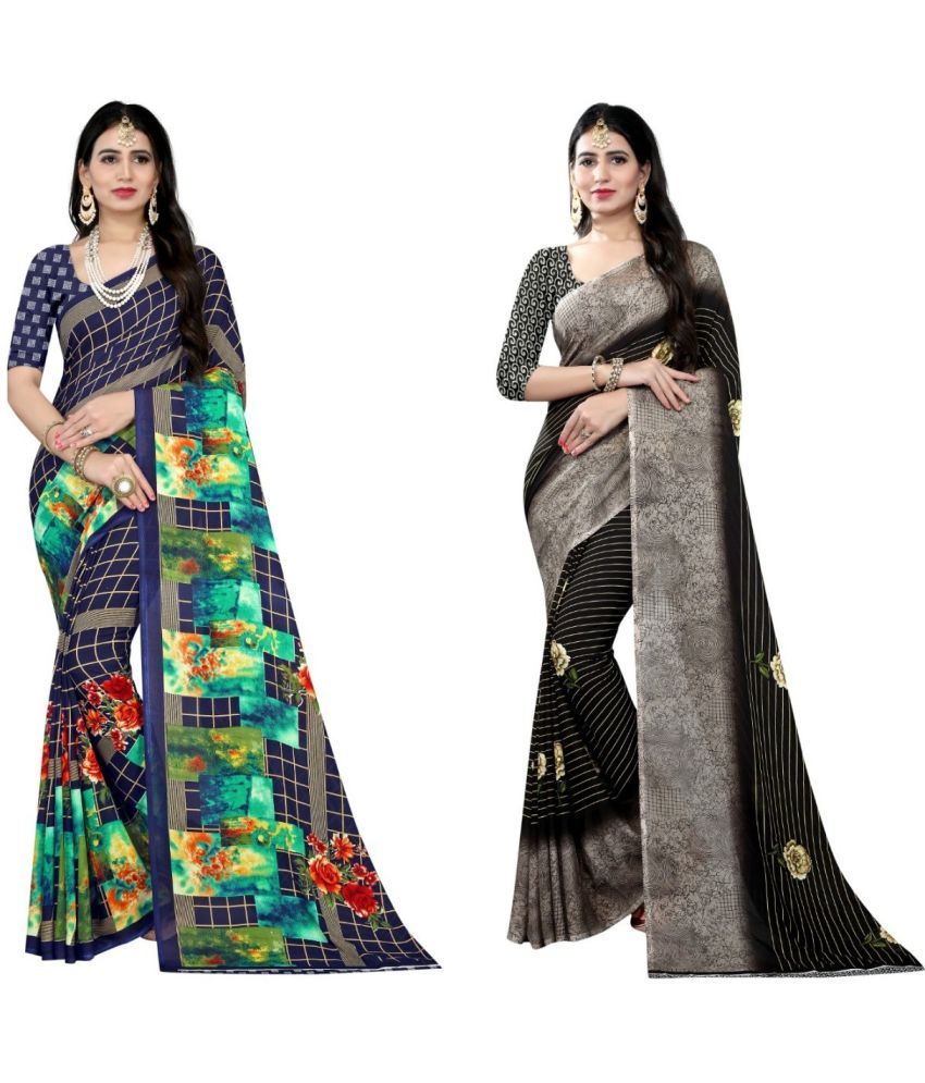     			LEELAVATI - Multicolor Georgette Saree With Blouse Piece ( Pack of 2 )