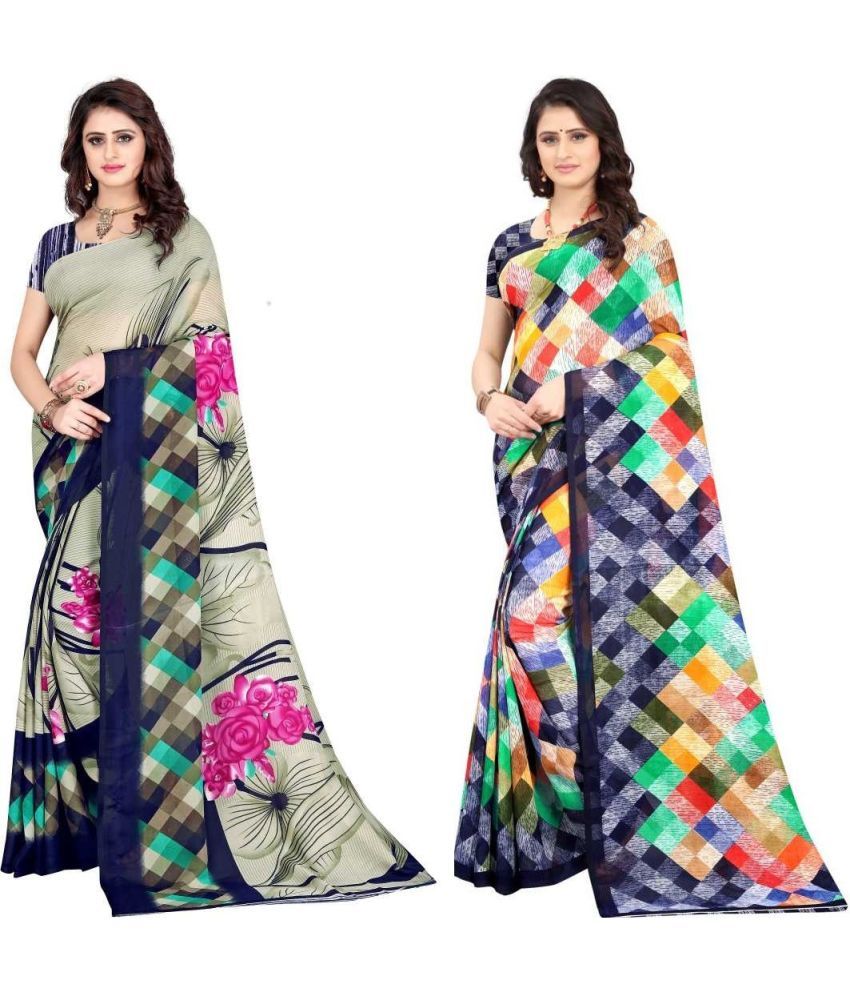     			LEELAVATI - Multicolor Georgette Saree With Blouse Piece ( Pack of 2 )