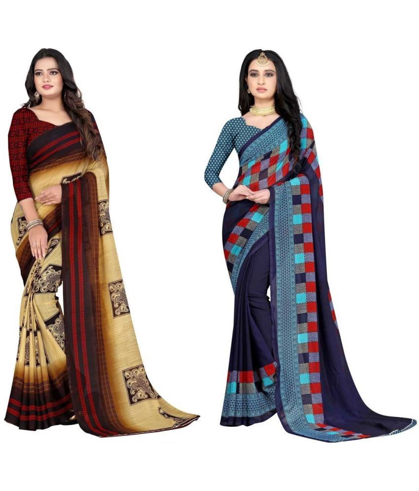     			LEELAVATI - Multicolor Georgette Saree With Blouse Piece ( Pack of 2 )