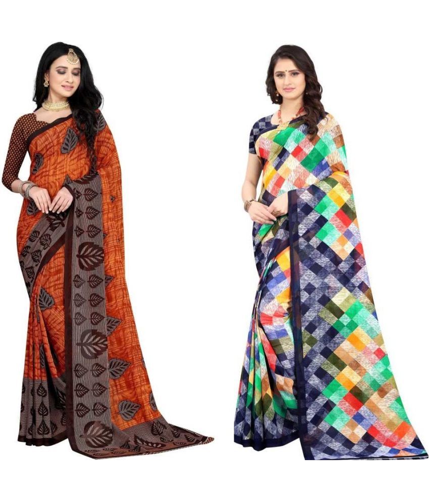     			LEELAVATI - Multicolor Georgette Saree With Blouse Piece ( Pack of 2 )