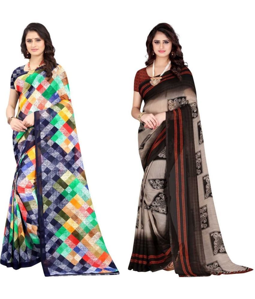     			LEELAVATI - Multicolor Georgette Saree With Blouse Piece ( Pack of 2 )