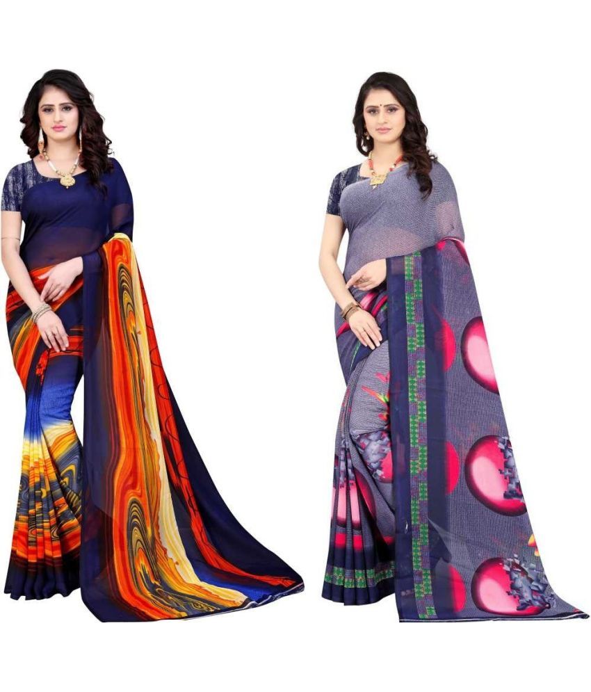     			LEELAVATI - Multicolor Georgette Saree With Blouse Piece ( Pack of 2 )