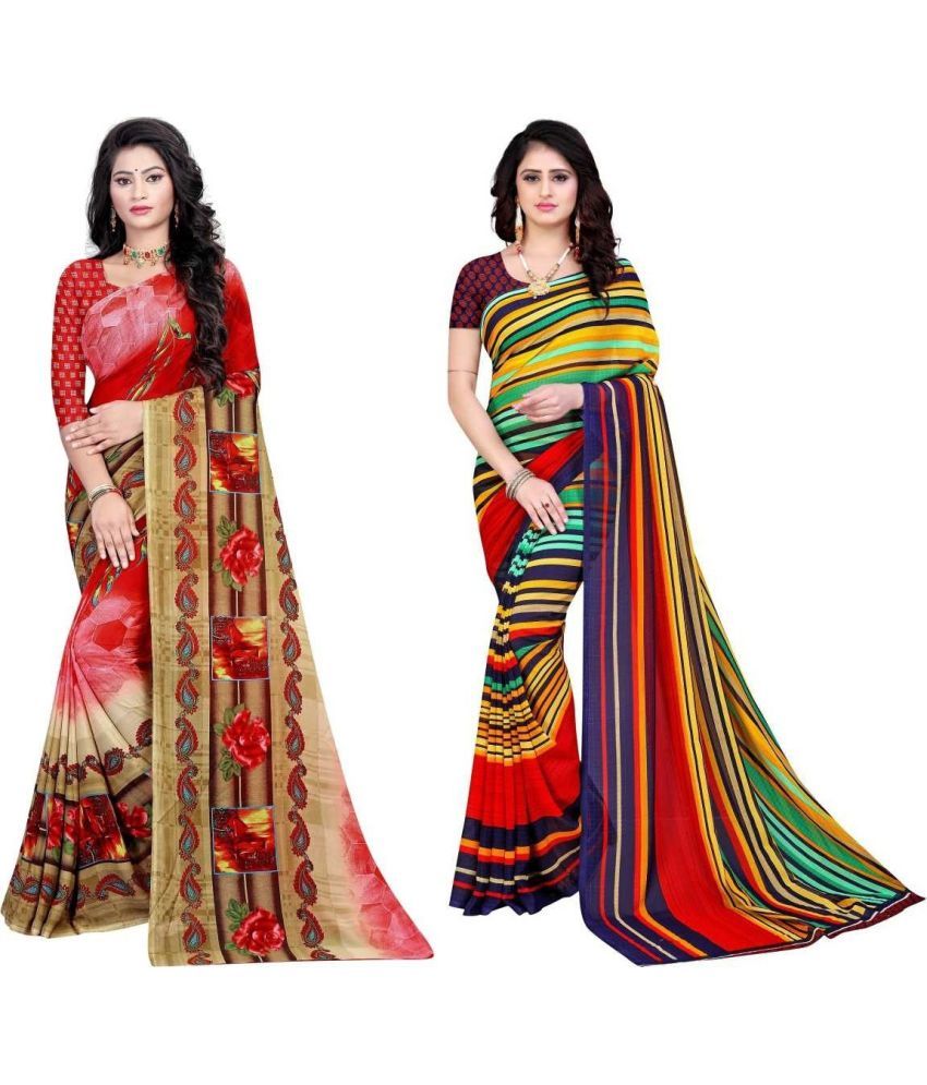     			LEELAVATI - Multicolor Georgette Saree With Blouse Piece ( Pack of 2 )