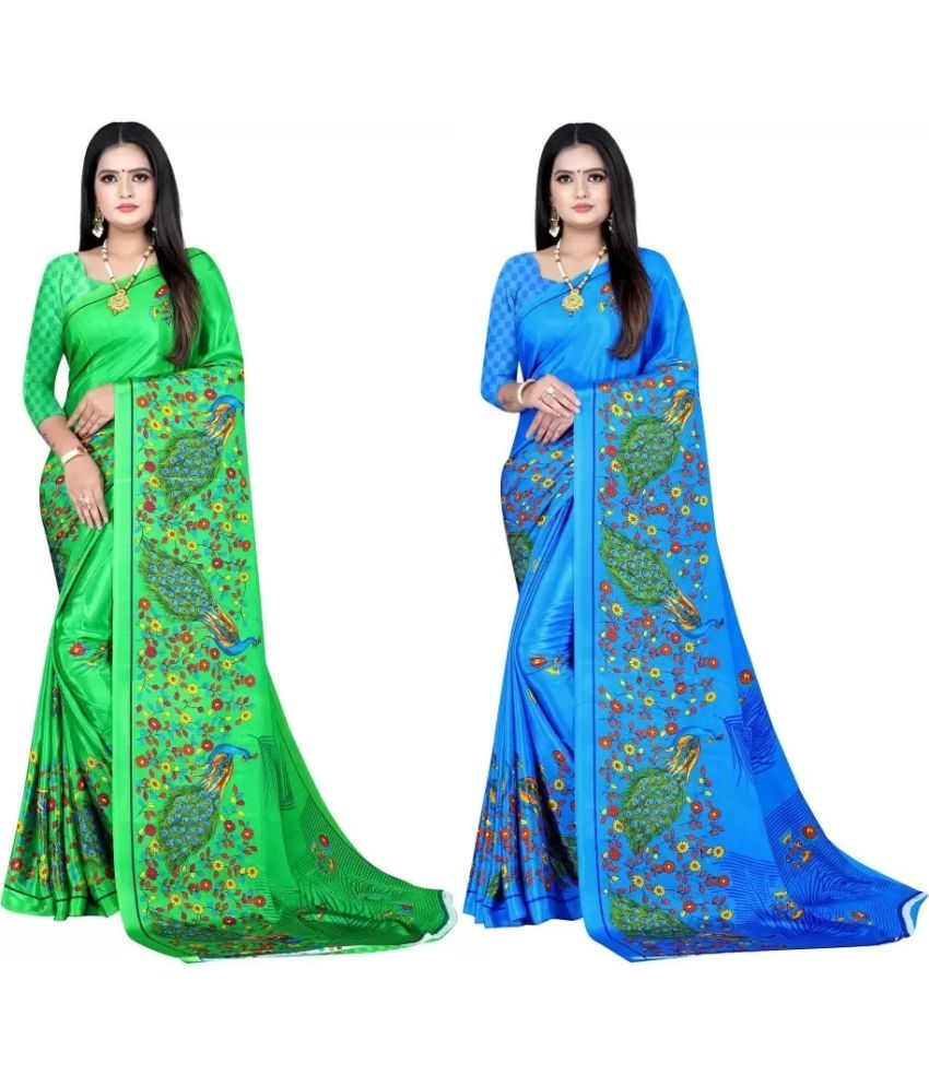     			LEELAVATI - Multicolour Crepe Saree With Blouse Piece ( Pack of 2 )