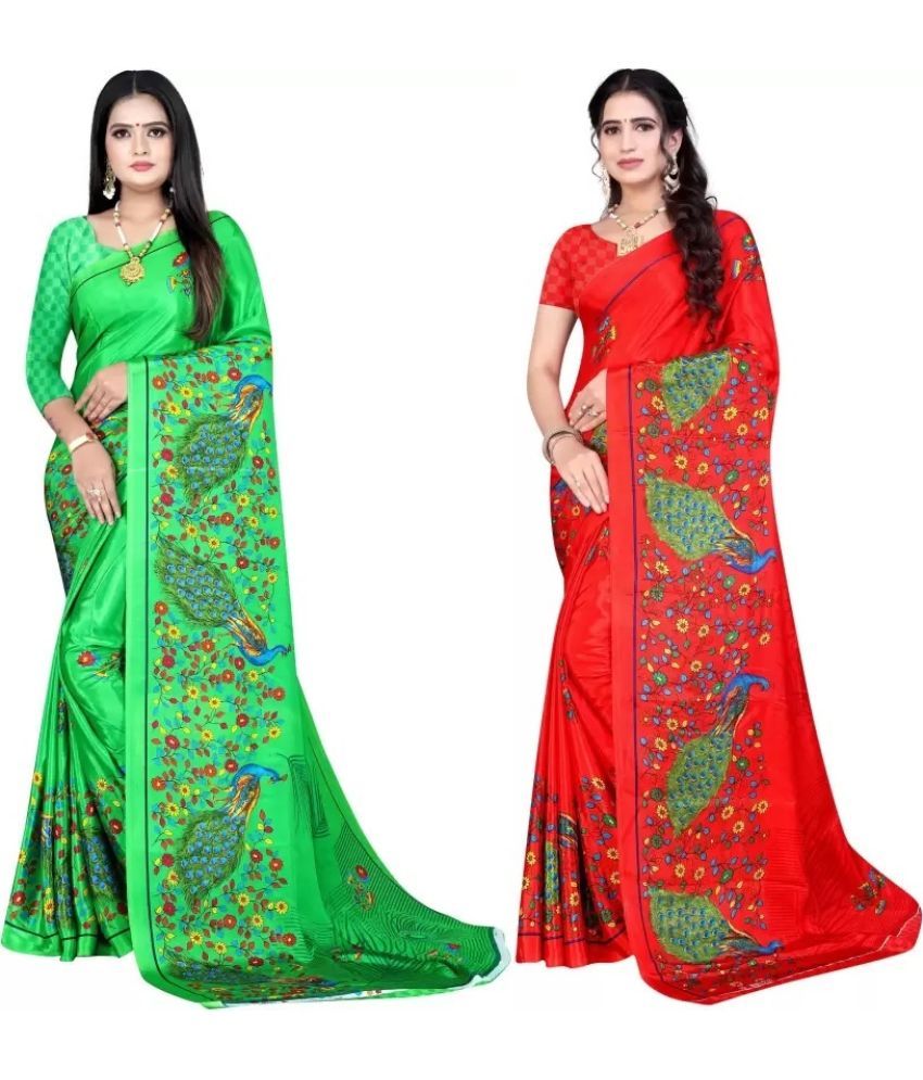     			LEELAVATI - Multicolour Crepe Saree With Blouse Piece ( Pack of 2 )