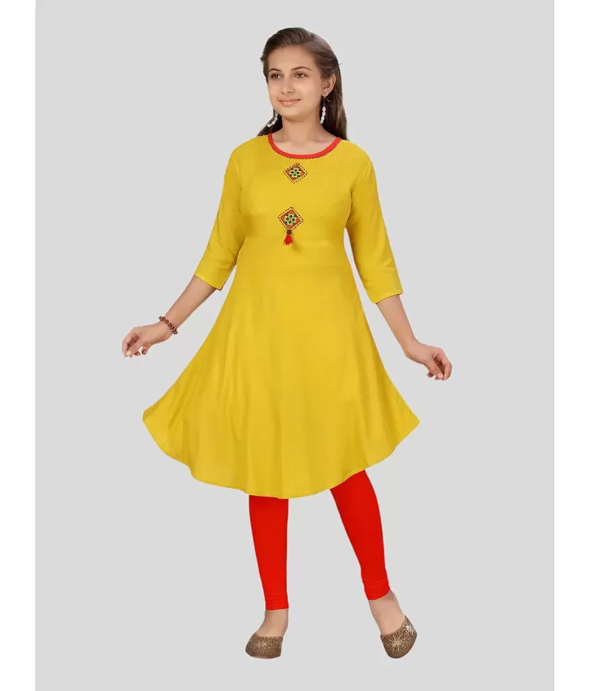 Aarika - Yellow Cotton Girls Kurti Legging Set ( Pack of 1 ) - Buy ...