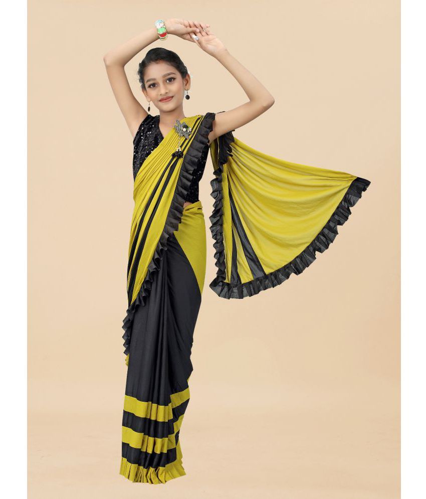     			Apnisha Lycra Saree For Girls ( Yellow , Pack of 1 )