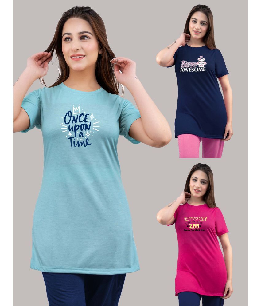     			URBE - Navy Cotton Blend Regular Fit Women's T-Shirt ( Pack of 3 )