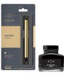 Parker Vector Gold Gt Fountain Pen With Black Quink Ink Bottle (Pack Of 2, Black)