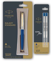 Parker Galaxy Standard Ball Pen With Gold Trim And Two Flow. Ball Pen (Blue)