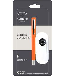 Parker Vector Standard Fountain Pen Chrome Trim Orange Body Color+3 Free Ink Cartridge Fountain Pen