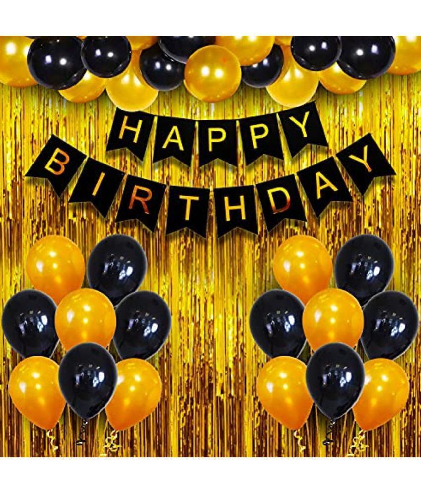    			Kiran Enterprises Happy Birthday Banner + 2 pc. Fringe Curtain + 30 Metallic Balloon  Birthday Decoration Kit,  Birthday Decoration  items, Birthday Balloon Decoration Combo For Boys, Girls, Kids, Husband and Wife.