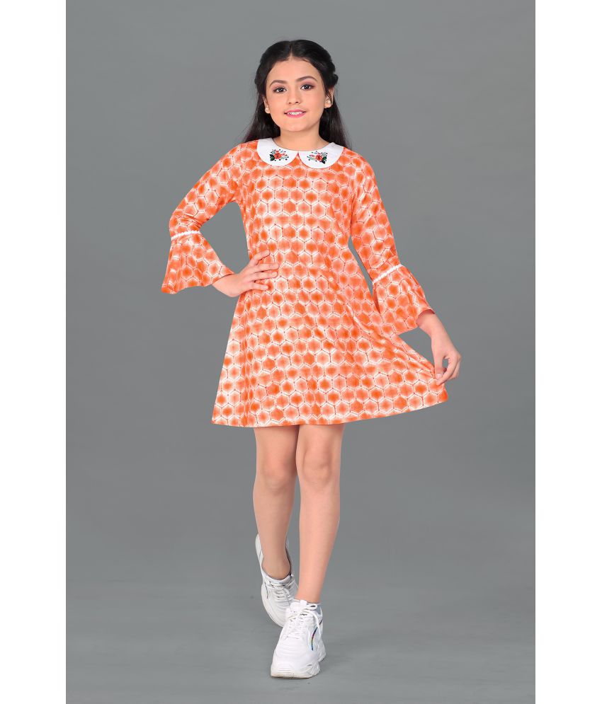     			MIRROW TRADE - Orange Viscose Girls A-line Dress ( Pack of 1 )