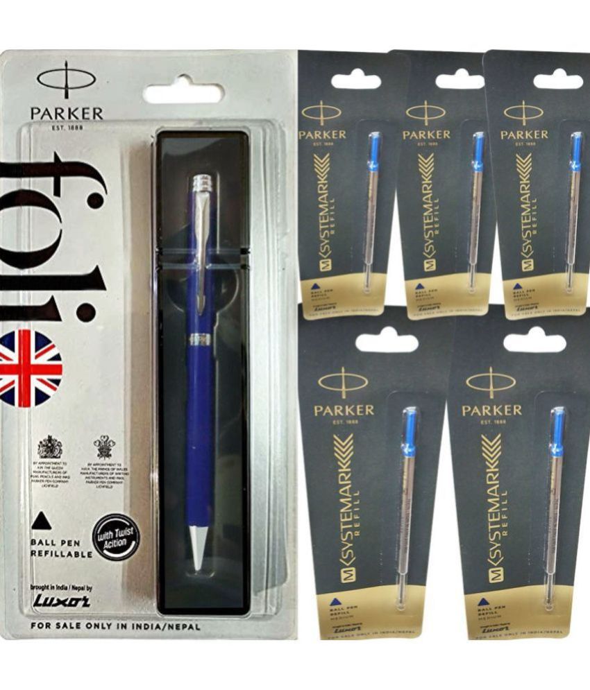     			Parker Folio (Combo Of 1 Pen And 5 Refills) Ball Pen (Pack Of 6, Blue)