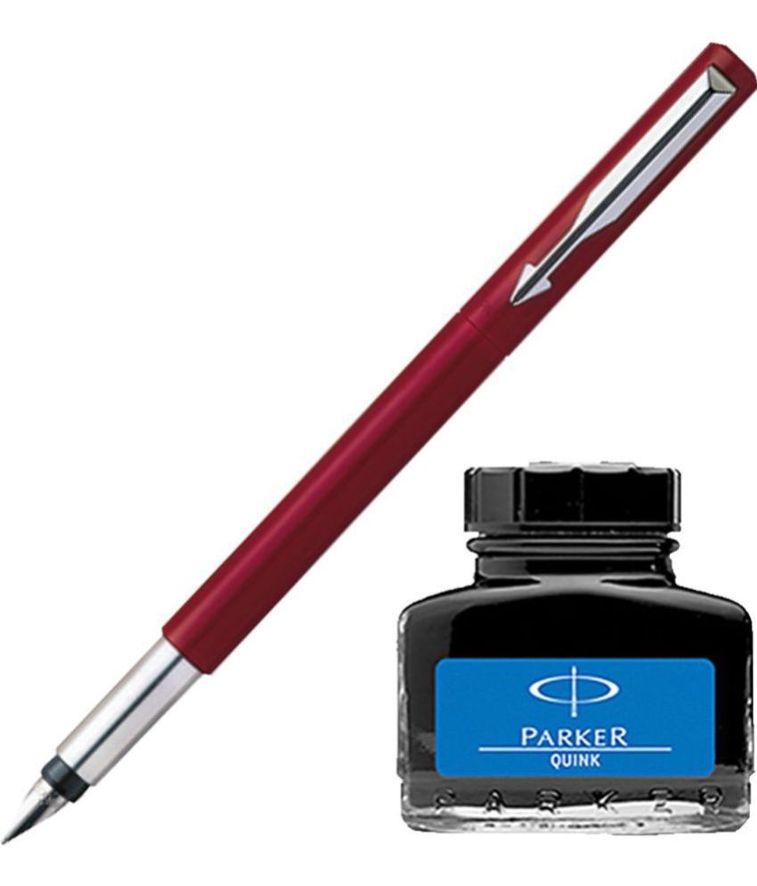     			Parker Vector Standard Ct Fountain Pen - Red With Blue Quink Ink Bottle (Pack Of 2, Blue)