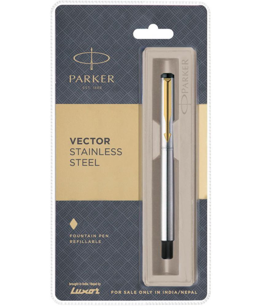     			Parker Vector Stainless Steel Gold Trim With Gold Nib Fountain Pen