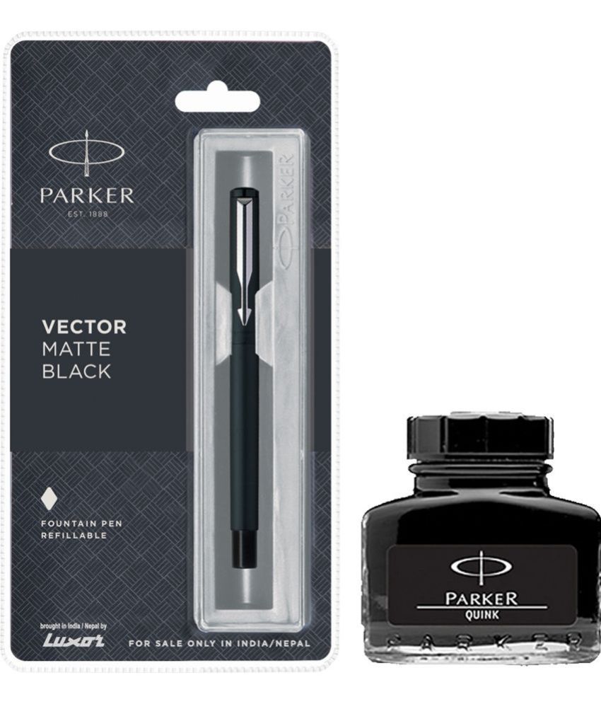     			Parker Vector Matte Black Ct Fountain Pen With Black Quink Ink Bottle (Pack Of 2, Black)