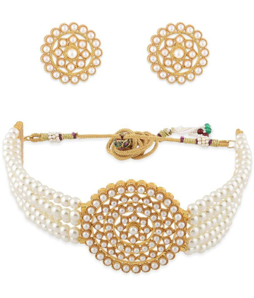     			Sunhari Jewels - White Pearls Necklace Set ( Pack of 1 )