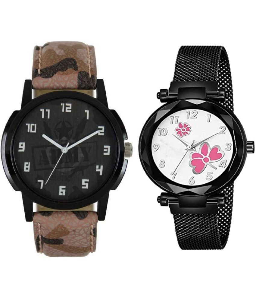     			newmen - Black Leather Analog Couple's Watch