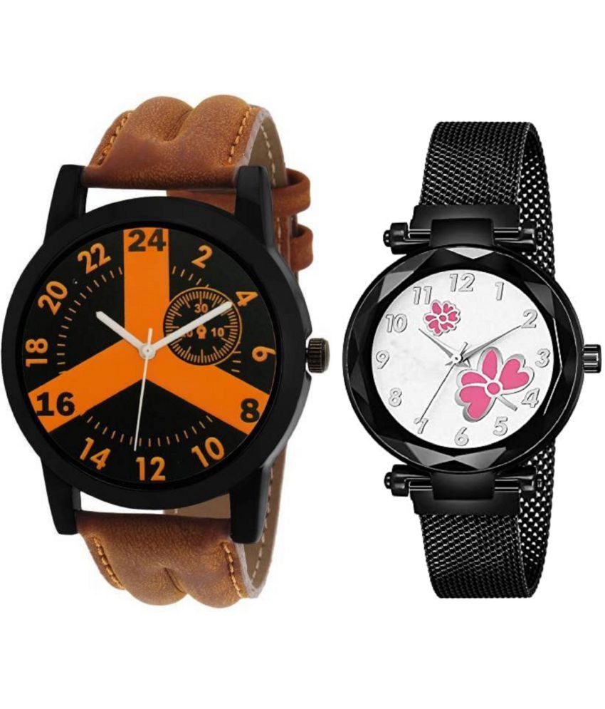     			newmen - Brown Leather Analog Couple's Watch