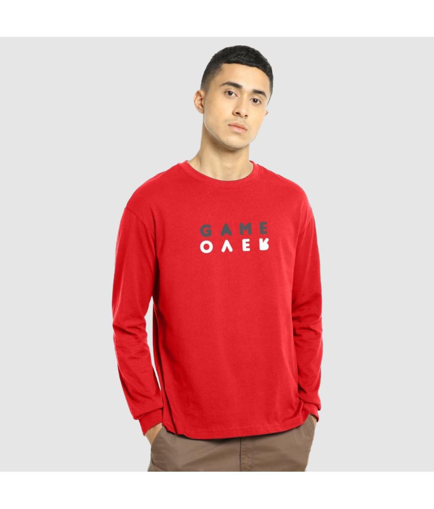     			Bewakoof - Red Cotton Oversized Fit Men's T-Shirt ( Pack of 1 )