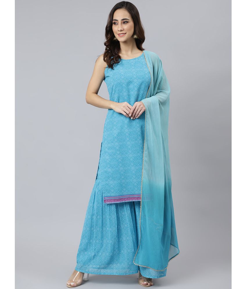     			Janasya - Blue Straight Georgette Women's Stitched Salwar Suit ( Pack of 1 )
