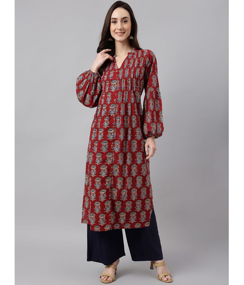     			Janasya - Maroon Cotton Women's Front Slit Kurti ( Pack of 1 )