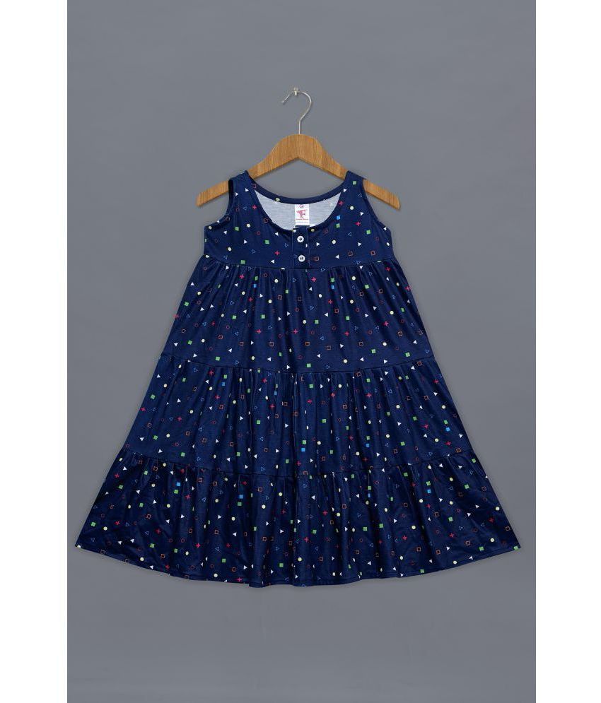     			MIRROW TRADE - Navy Blue Cotton Blend Girls A-line Dress ( Pack of 1 )