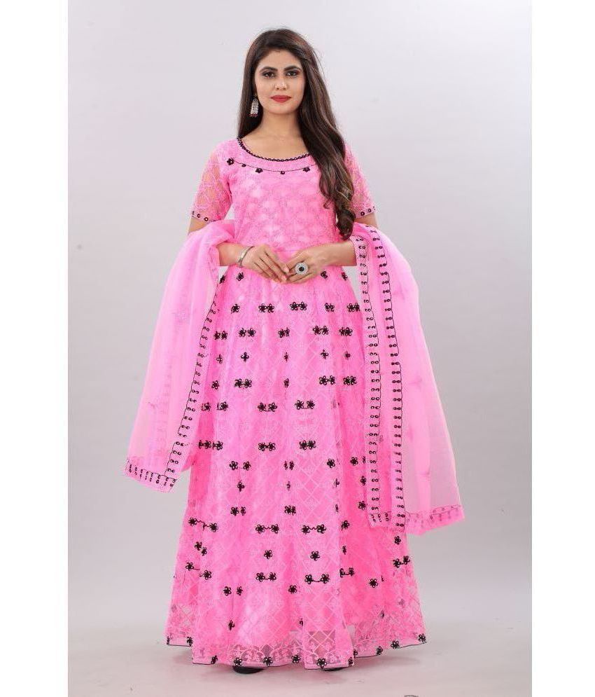     			Apnisha - Pink Anarkali Net Women's Stitched Ethnic Gown ( Pack of 1 )