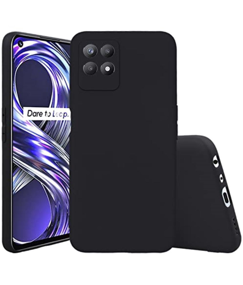     			Case Vault Covers - Black Silicon Plain Cases Compatible For Realme 8i ( Pack of 1 )