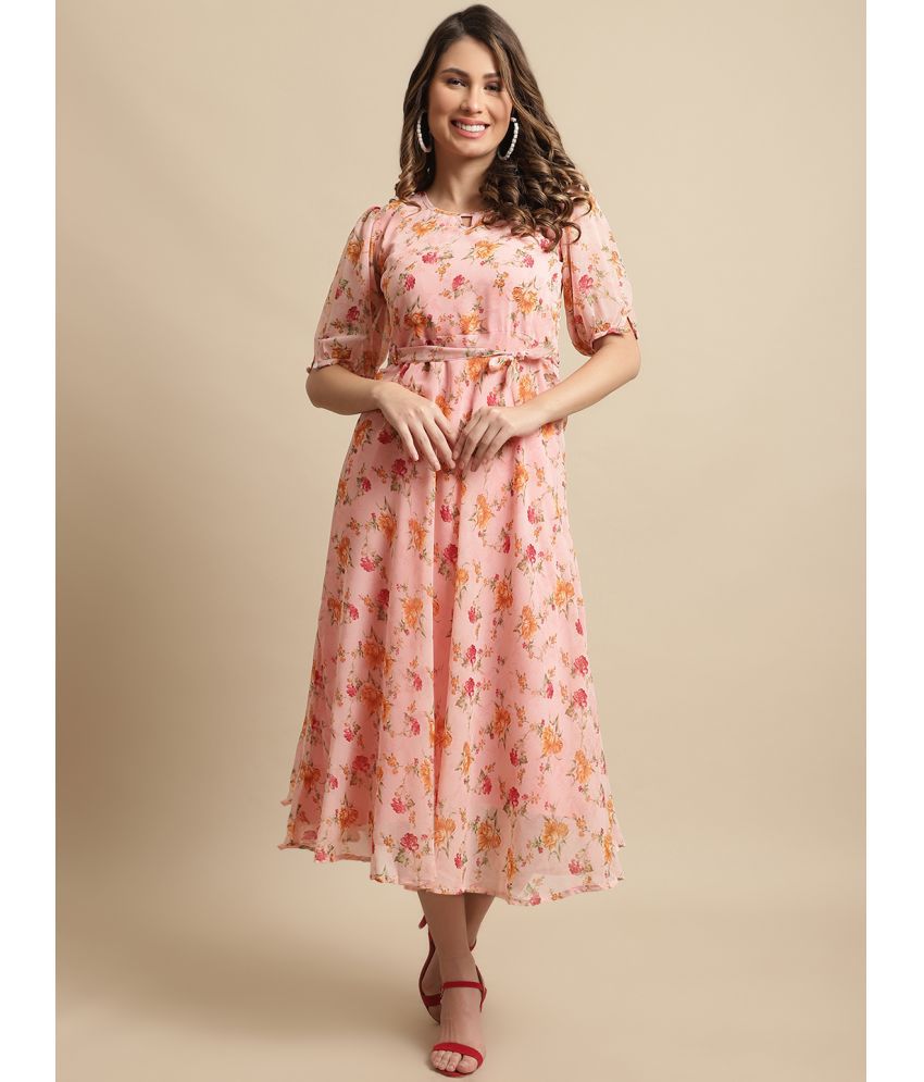     			Fabflee - Peach Chiffon Women's Fit & Flare Dress ( Pack of 1 )