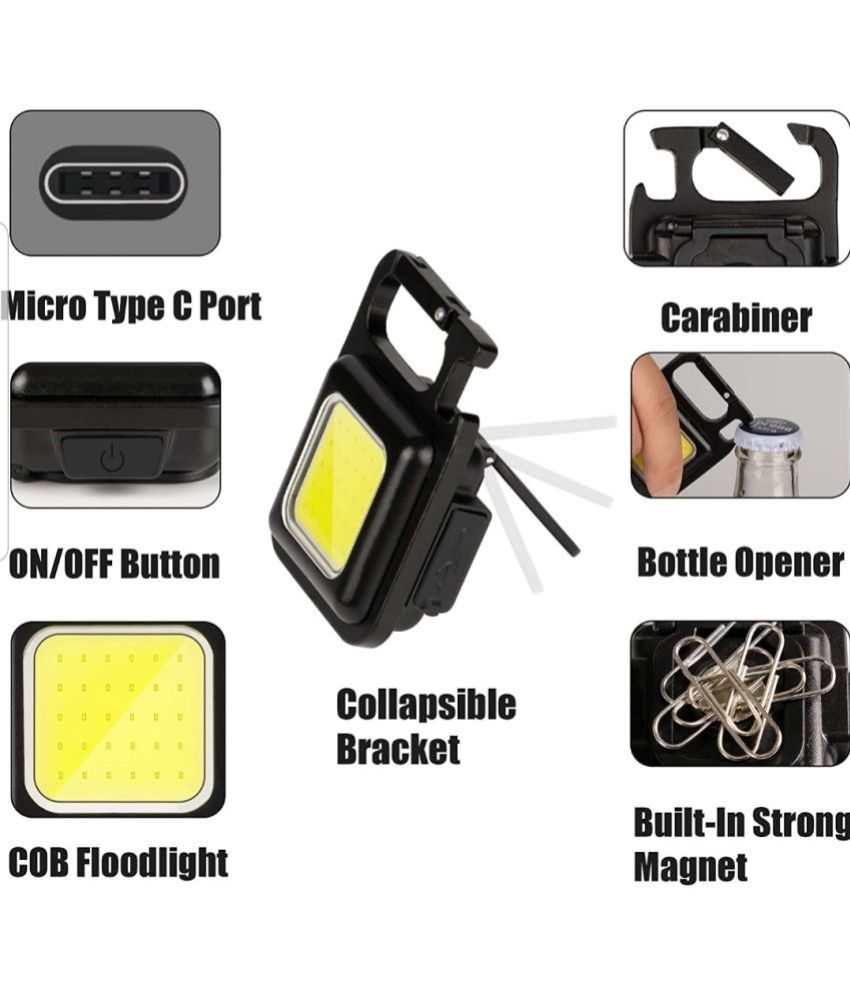     			ST Small LED Flashlight 800 Lumens COB Rechargeable Keychain Mini Flashlight 4 L - Black Hand Torch ( Pack of 1 )