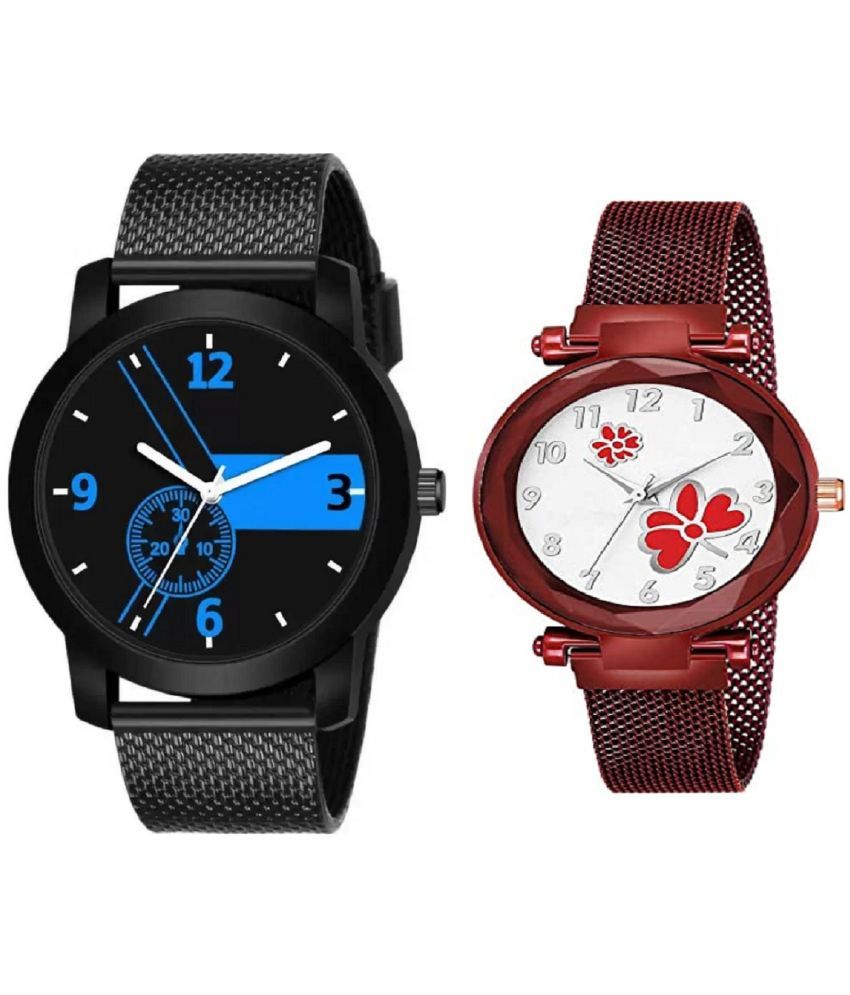     			newmen - Black PU Analog Couple's Watch