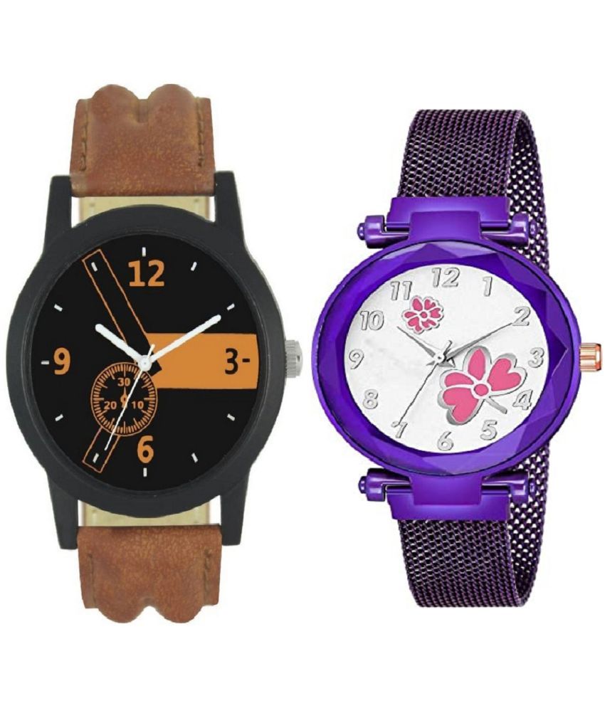     			newmen - Brown Leather Analog Couple's Watch