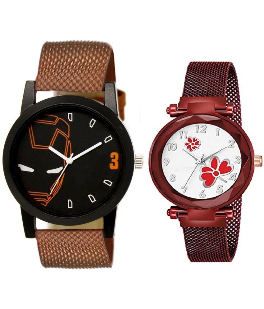     			newmen - Brown PU Analog Couple's Watch