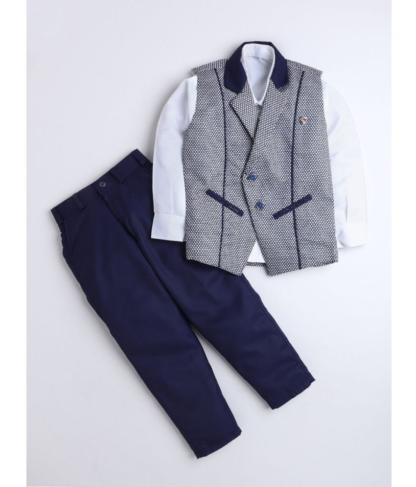 DKGF Fashion - Navy Cotton Blend Boys 2 Piece Suit ( Pack of 1 )