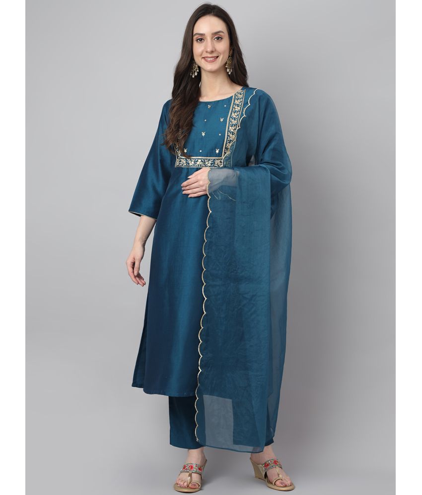     			Janasya - Teal Straight Polyester Women's Stitched Salwar Suit ( Pack of 1 )