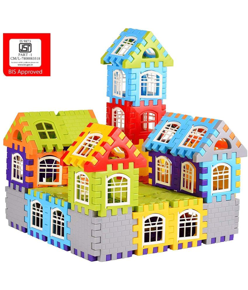 VBE 72 Pcs Mega Jumbo Happy Home House Building Blocks with Attractive Windows and Smooth Rounded Edges (72 Blocks) Multicolor