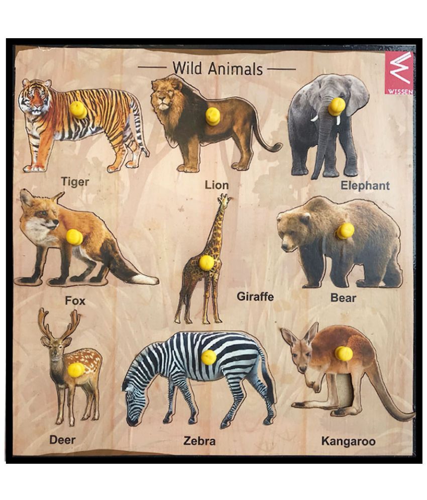     			WISSEN Wooden Wild Animals Educational learning Tray – 12*12 inch for kids 2 years & above