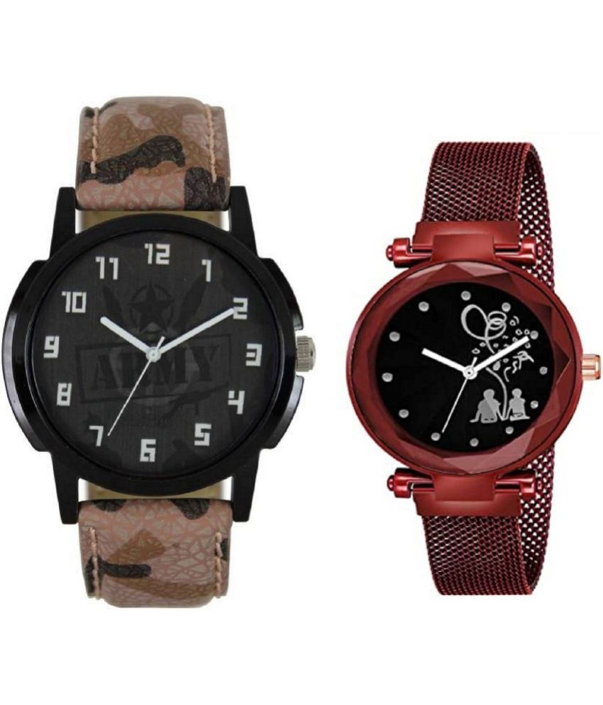     			newmen - Multicolor Leather Analog Couple's Watch