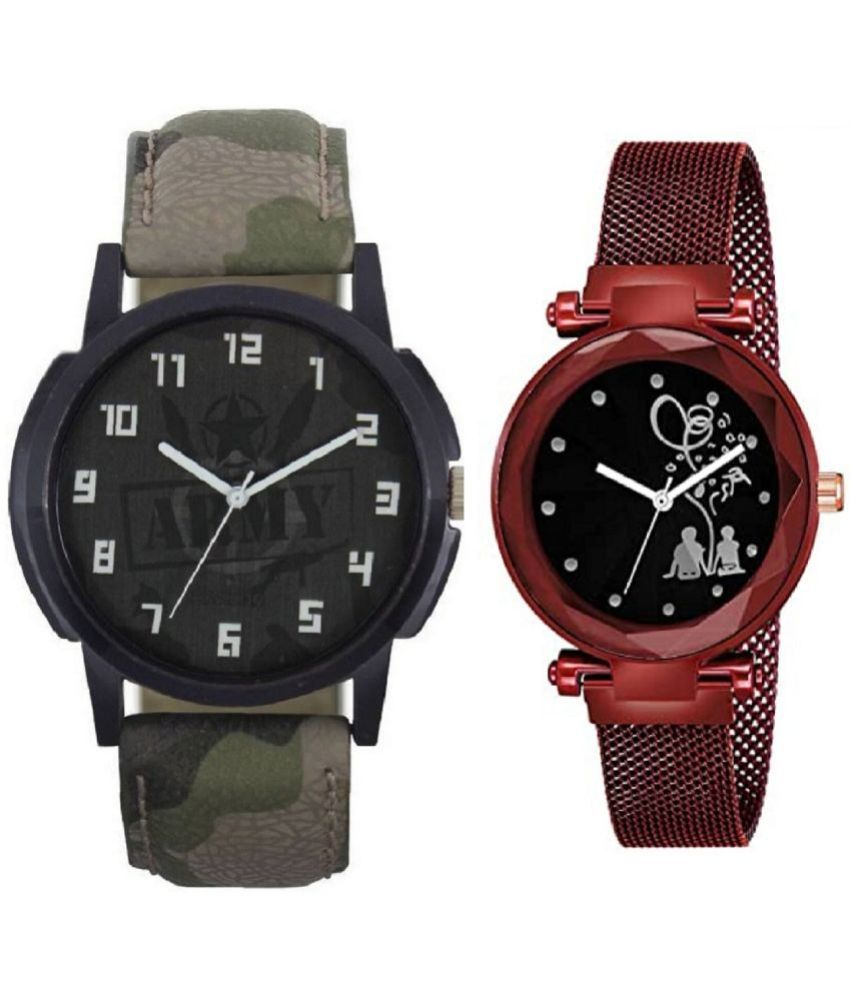     			newmen - Multicolor Leather Analog Couple's Watch