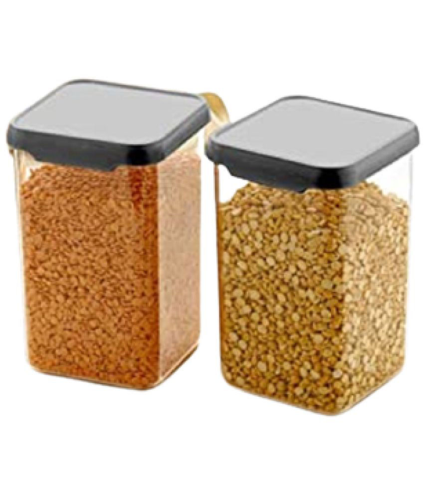     			MAMIRA - Square Grocery/Dal Glass Black Dal Container ( Set of 2 )