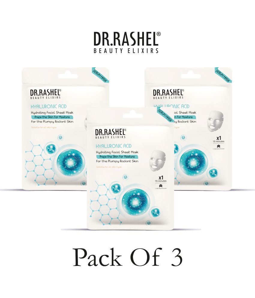     			DR.RASHEL Hyaluronic Face Sheet Mask With Serum For Women and Men All Skin Types Soft and Healthy Skin Paraben Free Pack Of 3 30 Grams Each